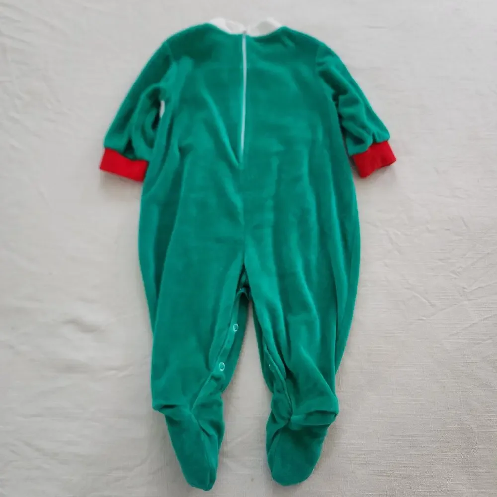 Vintage Deadstock Sleigh Bears Velour Footed PJs 3-6 months